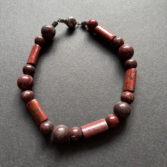 Red Jasper & Sterling Silver 925 Men’s Bracelet8 IN